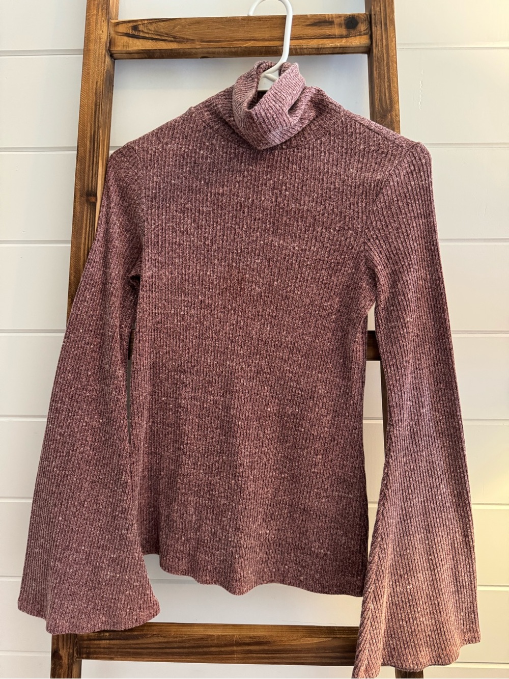 Xhilaration Ribbed Bell-Sleeve Turtleneck Sweater - Dusty Mauve
